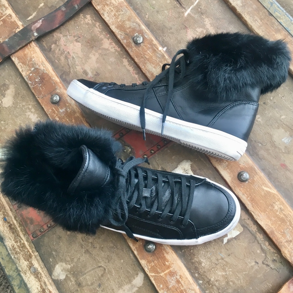 Rebecca Minkoff Sasha High Top Leathr Fur Sneakers